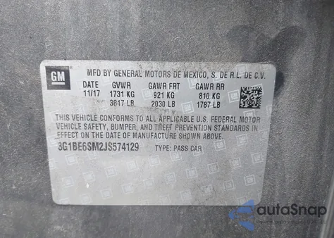 2018 Chevrolet Cruze Lt Auto z USA, uszkodzony, nr VIN 3G1BE6SM2JS574129